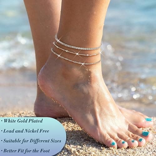 LOYALLOOK Ankle Bracelets for Women Waterproof, 14K Gold Plated Cuban Figaro Link Chain Beaded Anklets Set, Dainty Layered Anklets for Women Non Tarnish Summer Beach Foot Jewelry Adjustable Size thumbnail 4