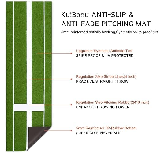 KuiBonu 2024 Upgraded Version Softball Pitching Mat with Rubber, Denser Antifade Turf, Antislip Rubber Bottom, 10' X 3' Softball Pitching Mound for Outdoor and Indoor thumbnail 3