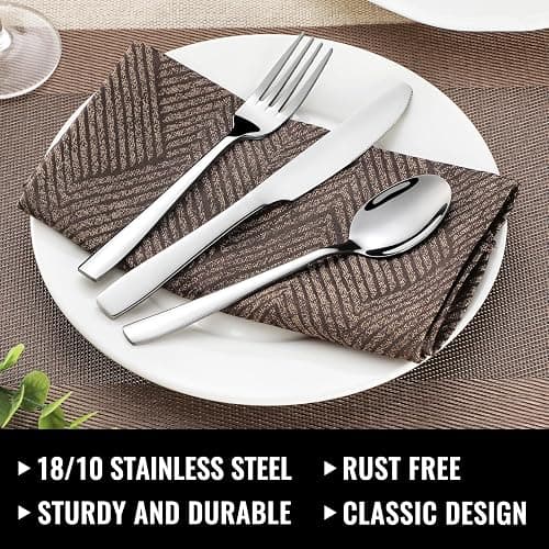 HIWARE 48-Piece Silverware Set with Steak Knives for 8, 18/8 Stainless Steel Flatware Cutlery Set For Home Kitchen Restaurant Hotel, Kitchen Utensils Set, Mirror Polished, Dishwasher Safe thumbnail 3
