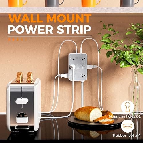 TESSAN Surge Protector Power Strip, 5FT Flat Extension Cord with Multiple Outlets, 12 Outlet Extender with 4 USB (2 USB-C), Flat Plug Power Strip, 1800J Surge Protection, Office, Dorm Essentials thumbnail 6