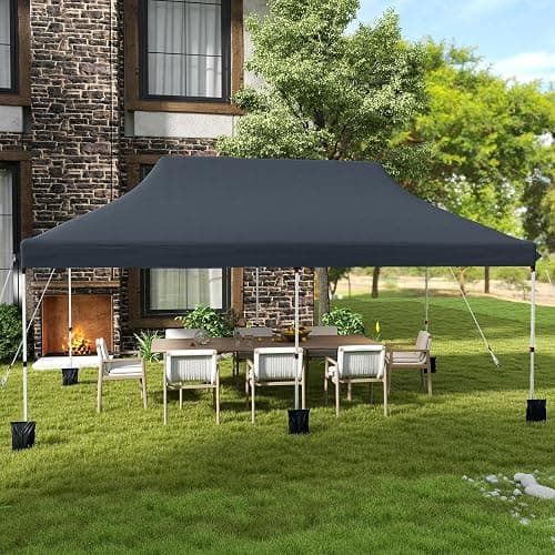Tangkula 10x20 Ft Pop Up Canopy, Instant Setup Outdoor Tent with 6 Sand Bags, 12 Stakes & 6 Ropes, UPF 50+ Portable Canopy Tent with Carrying Bag for Camp, Beach, Patio (Black) thumbnail 2