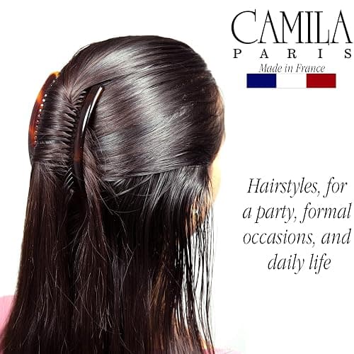 Camila Paris AD66/2 French Side Comb Large Curved Tortoiseshell Hair Combs for Women Fine Hair, 4 Inch Strong Hold Comb for Women Bun Chignon Up-Do Styling Girls Hairstyle Accessories, Made in France thumbnail 7