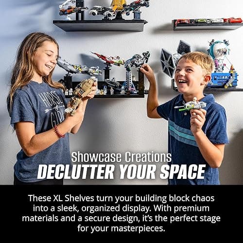 Brickmaster Displays - XL Shelves Floating Shelves for Building Block Display - Compatible as a Lego Display Shelf - Floating Shelves for Wall - Works with Major Building Blocks - Black, 2-Pack thumbnail 5
