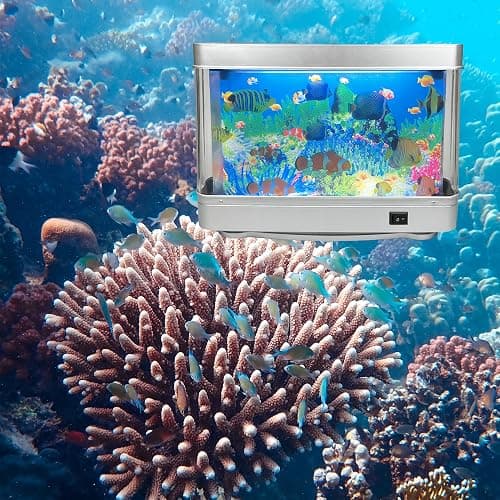 Tokenkuko Fake Fish Tank Mini Aquarium,Artificial Tropical Fish Decorative,Fake Aquarium Decorative Lamp,Aquarium Lights Motion Lamp Night Light with Moving Fish,Gift for Kids(US Plug) thumbnail 4