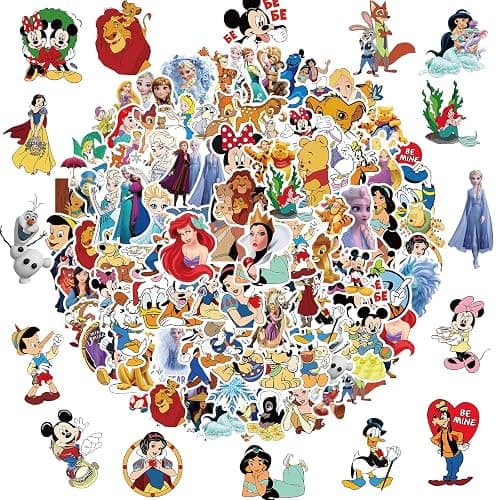 100Pcs Disney Cartoon Sticker for Kids, Cute Disney Princess Waterproof Vinyl Decal for Teen Adult Girl Water Bottle Skateboard Notebook Phone Guitar Bike Helmet - Image 1