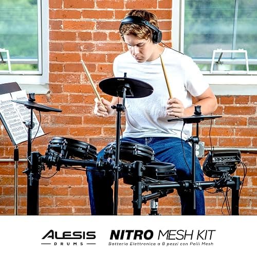 Alesis Nitro Mesh Kit - Batteria Elettronica con Pelli Mesh Silenziose, Pedale e Pad Grancassa, 385 suoni, 40 Kit, Lezioni di Batteria Online e Accessori thumbnail 7