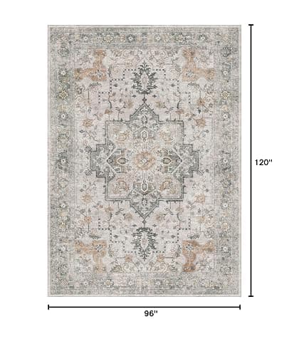 GENIMO 8x10 Area Rugs for Living Room, Machine Washable Non Slip Vintage Rugs, Low Pile Lightweight Chenille Print Rug for Bedroom, Dining Room, Home Office, Light Taupe Brown thumbnail 2