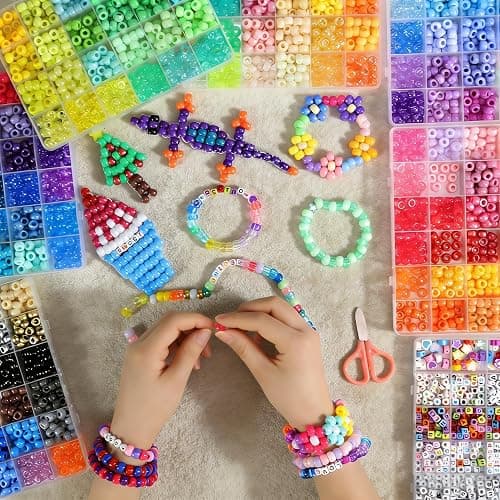 Redtwo 7 Boxes 5000 Pcs Pony Beads Kit, 144 Colors 6x9mm Kandi Beads for Friendship Jewelry Bracelet Making Kit, with 600+Pcs Letter Bead, DIY Crafts Gifts for Tween Girls Kids thumbnail 4