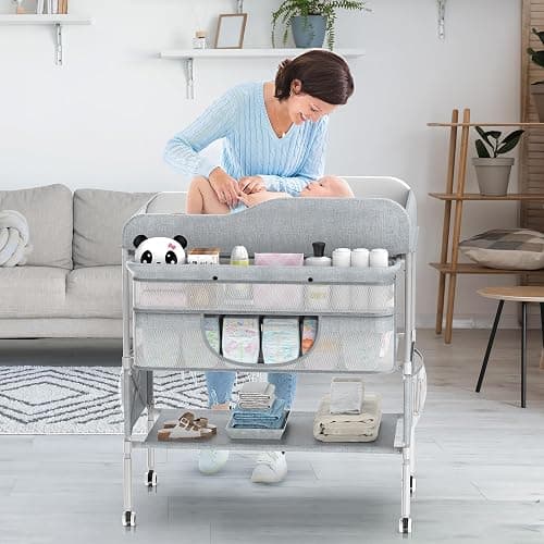 Portable Baby Changing Table, Foldable Changing Table Dresser Baby Changing Station, Height Adjustable Waterproof Diaper Changing Table Pad Topper, Newborn Nursery Organizer thumbnail 2