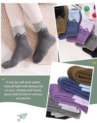 Velice Women Wool Socks Thick Thermal Hiking Warm Winter Crew Cushion Cozy Work Boot Socks 5 Pairs thumbnail 6