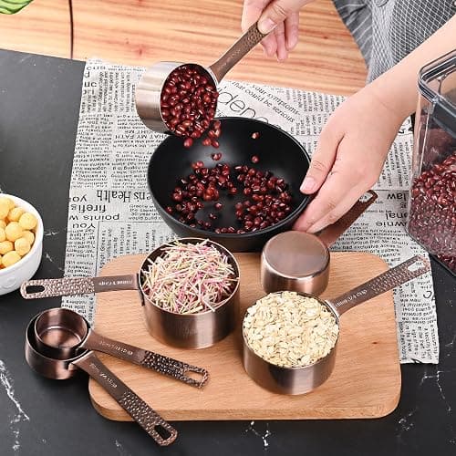 Smithcraft Copper Measuring Cups and Spoons Set, Metric & US Stainless Steel 5 Measuring Cups and 6 Measuring Spoons for Baking & Kitchen thumbnail 2