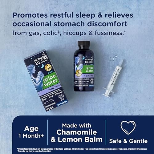Mommy's Bliss, Bottle, Mommy's Bliss Night Time Gripe Water for Baby's Tummy Trouble - Relieves Occasional Infant Stomach Discomfort from Gas, Colic, Fussiness, Hiccups , 4 Fl Oz thumbnail 2