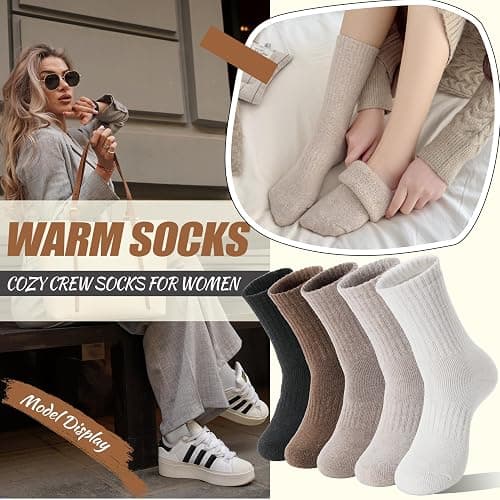 EBMORE 5 Pairs Women Merino Wool Boot Socks Warm Thermal Winter Thick Hiking Cozy Cabin Crew Comfy Socks for Ladies thumbnail 4