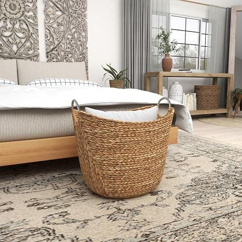 Deco 79 Seagrass Handmade Decorative and Functional Storage Basket Large Woven Basket Organizer with Ring Metal Handles, Basket for Storage 21" x 17" x 19", Brown thumbnail 7