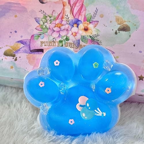 Pawfect Tail Big Taba Squishy Cat Paw, 5 in Large Paw Squeeze Toy Glittering Blue & White for Stress Relief and Relax, Sticky Squishies Fidget Toys for Party Favors Novelty Things Birthday Gift thumbnail 7