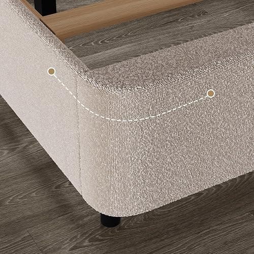 HOMBCK Queen Bed Frame with Headboard, Boucle Upholstered Soft Platform Bed Frame with Thickened Footboard, Rounded Corners Design, No Box Spring Required, Easy Assembly, Cream thumbnail 6