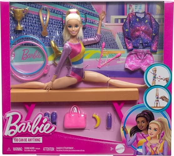 Barbie Gymnastics Doll & Accessories Playset | Blonde Fashion Doll, C-Clip for Flipping Action, Balance Beam, Warm-Up Suit & More thumbnail 6