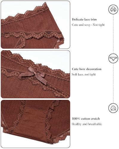 LEVAO Womens Cotton Underwear Multipack Cheeky Bikini Panties 6Pack | 95% Cotton, Breathable Soft Lace, Stretch Hipster Briefs for Women, Everyday Casual Wear,Workouts & Sleeping, Gift Pack S-XXL thumbnail 4