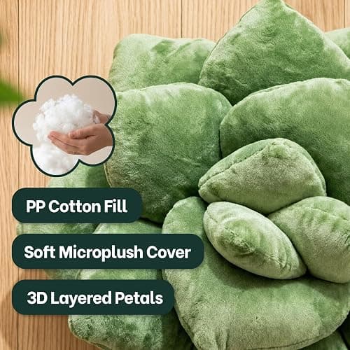 Green Philosophy Co. Succulent® Pillow 16" – Soft 3D Decorative Flower Throw Pillow, Unique Olive Green Plush Flower Cushion, Perfect for Couch, Sofa, Bedroom Decor, Gift for Plant Lovers thumbnail 9