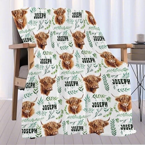 Custom Highland Cow Personalized Baby Blanket - Soft Cozy Name Blanket for Kids, Infant, Toddler - Gift for Birthday - 30"x40" Toddler Size for Baby/Pet thumbnail 2
