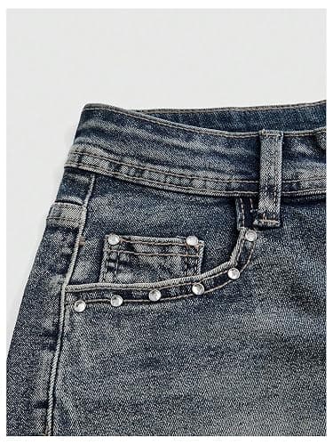 Milumia Women's Y2k Rhinestone Denim Shorts Punk Skinny Mini Jean 2000s | Rave Music Festival Outfits,Grunge,Punk,Gothic,Bedazzled,Streetwear thumbnail 3