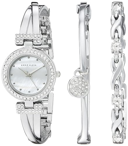 Anne Klein Women's Premium Crystal Accented Bangle Watch and Bracelet Set - Image 1