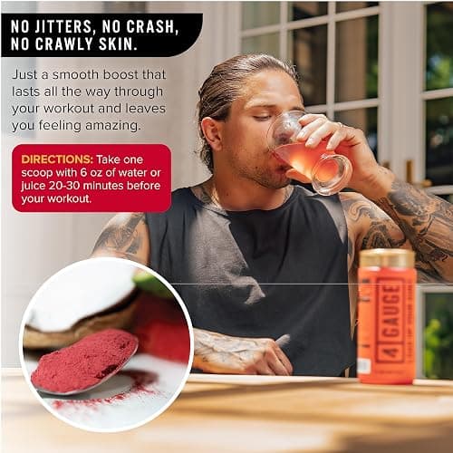 4 Gauge Natural Preworkout Without The Jitters | 30 Servings | Nitric Oxide Booster | L-Citrullline, L-Carnitine, Creatine | No Artificial Ingredients | Frozen Lemonade thumbnail 14