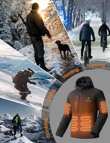SOLJIKYE Heated Jacket for Men with 12V/20000mAh Battery Pack, Men's Winter Jackets Soft Shell Electric Heated Coat thumbnail 8