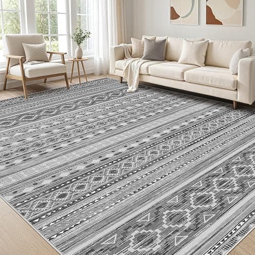 cotiled 8x10 Area Rug for Living Room, Washable Non-Slip Large Area Rug, Indoor Floor Carpet Low Pile Soft Boho Farmhouse Rug for Bedroom Dining Room (Grey/Beige,8'x10') - Image 1