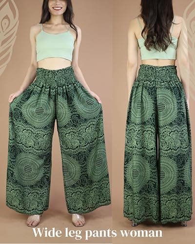 Boho Pants Palazzo Pants for Women with Pockets| Wide Leg high Waisted Flowy Pants for Women | Summer, Cruise, Vacation thumbnail 2