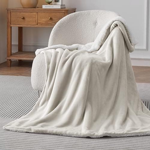 Bedsure GentleSoft Sherpa Fleece Throw Blanket Twin Size for Couch - Thick and Warm Throw for Women and Men, Soft Fuzzy Plush Twin Blanket for Winter, Linen, 60x80 Inches - Image 1