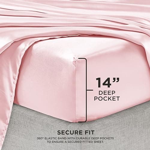 Juicy Couture Twin XL Size Satin Bed Sheet Set, Deep Pocket Silky Twin XL Sheet Set with 1 Fitted Sheet, 1 Flat Sheet, 1 Pillow Case, Wrinkle Resistant and Anti Pilling Bed Sheets - Pink thumbnail 3