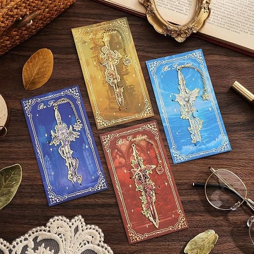 4Pcs Fantasy Sword Bookmarks for Books Journals Planners, Cool Forth Wing Metal Book Marker for Reading Women Men, Unique Book Marks Gifts for Book Lovers, Reading Accessories for Students Adults Kids thumbnail 2