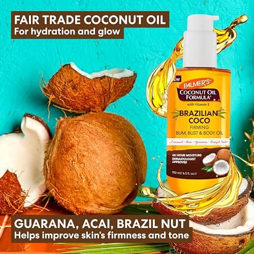 Palmer's Coconut Oil Formula Brazilian Coco Firming Body Oil with Vitamin E, 6.5 Fl Oz, Helps with Skin Tightening & Firming of Bum, Bust & Belly, Provides 48Hr Moisture, Dermatologist Approved thumbnail 6