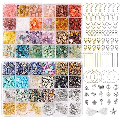 QUEFE 720pcs Crystal Chips Beads Ring Making Kit, 40 Colors Crystal Chips and Gemstone Beads for Jewelry Making Crystal Beads for Ring, Bracelets Earring Making Supplies, Craft Gifts - Image 1