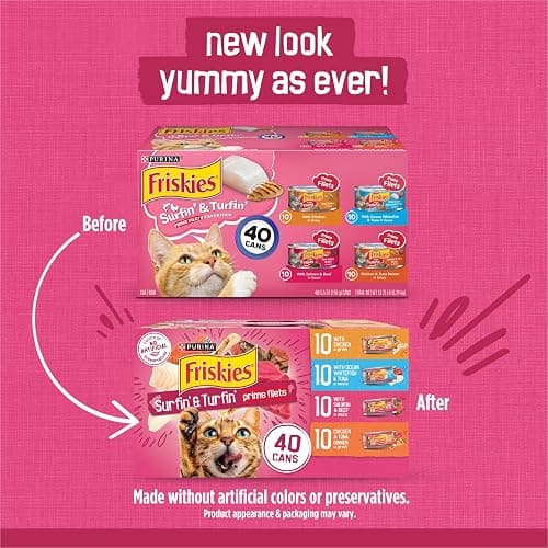 Purina Friskies Prime Filets Cat Food Variety Pack, 40 Pack 5.5 oz Cans | Surfin' and Turfin' wet cat food favorites in a savory gravy, made with real meat, poultry and seafood thumbnail 2