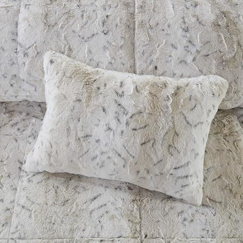 Madison Park Zuri Faux Fur Comforter Set, Full/Queen, 4 Piece, Snow Leopard | All Season, Ultra Soft, Bedding for Bedroom, Striped Pattern, Quilted, Plush, OEKO-TEX Certified thumbnail 5