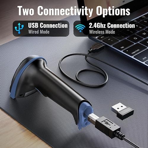 Tera Barcode Scanner with Battery Indicator: 2D Wireless, D5100, Blue | Li-Polymer 2200mAh, USB Wired, 2.4G Wireless, 1D 2D QR Reader, 640*480 CMOS, IP54, Retail Checkout, Warehouse, School Library thumbnail 3
