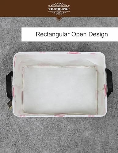 HUNRUNG Rectangle Canvas Storage Basket Foldable Waterproof Toy Organizer Bin with Handles Fabric Collapsible Storage Bins for Shelves Kids Room Playroom Nursery Clothes and Pet Supplies(REC-Pink Paw) thumbnail 6