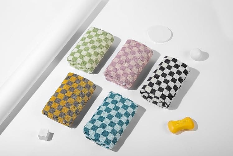 Madi-Cadi Hand Towels 5 Pack - Cotton Face Towels Soft, Absorbent, and Decorative Checkered Design for Bathroom, Kitchen, Gym, and Spa - 13 x 29 Inches for Any Occasion thumbnail 2