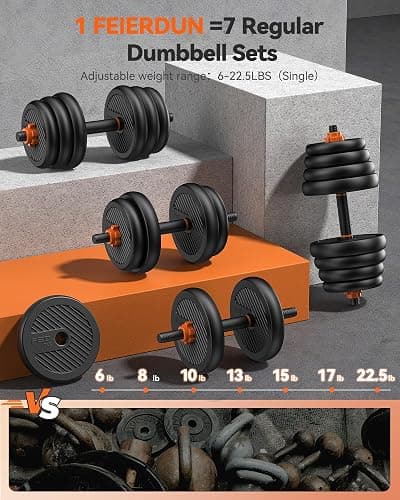 FEIERDUN Adjustable Dumbbells, 20/30/40/45/70/90lbs Free Weight Set with Connector, 5 in1 Dumbbells Set Used as Barbell, Kettlebells, Push up Stand, Weight Plate, Fitness Exercises for Home Gym Suitable Men/Women thumbnail 3