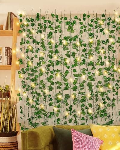 JACKYLED 84Ft 12 Pack Artificial Ivy Garland Fake Plants, Ivy Vines Leaves with CE Certified 80 LED String Lights, Hanging Ivy Lights for Bedroom Garden Party Wall Room Decor thumbnail 2