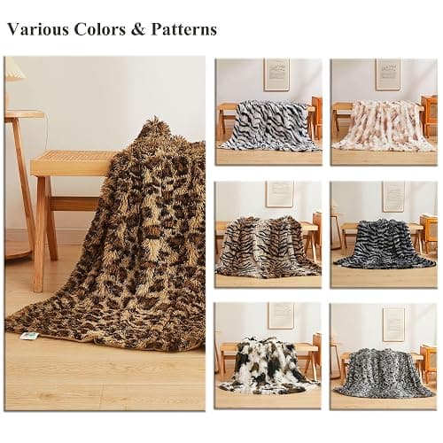 XeGe Luxury Faux Fur Leopard Print Throw Blanket, Soft 50x60 Cheetah Print Fluffy Blanket Throw, Shaggy Plush Decorative Couch Blanket, Cute Furry Animal Throw Fuzzy Blanket for Sofa Bed, Brown - 50"x60" - Cheetah Print Brown thumbnail 7