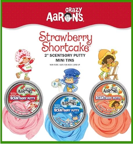Crazy Aaron's Scent Sory Putty Strawberry Shortcake, Orange Blossom and Blueberry Muffin Mini Tins Gift Sety Bundle - 3 Pack (.29 oz Each) thumbnail 2