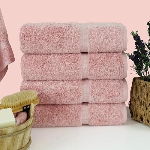 Chakir Turkish Linens 4 Piece Bath Towel Set, 100% Cotton Luxury Turkish Towels for Bathroom, Soft Absorbent Bath Towels, 27 x 54 Inches, Pink thumbnail 2