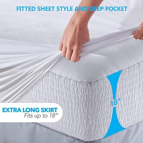 PlushDeluxe Premium Bamboo Mattress Protector – Queen Size, Waterproof, & Ultra Soft Breathable Noiseless Washable Bed Mattress Cover for Comfort & Protection - White thumbnail 4