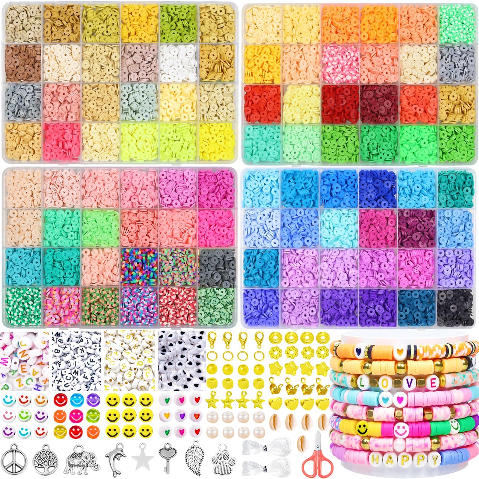 96 Colors 1 2 300 Pieces Clay Beads, Beads for Bracelet, Beads Set 6mm Beads to Win, Polymer Clay Beads, Beads Bracelet DIY Making Letter Beads Set for DIY Bracelet Jewelry - Image 1