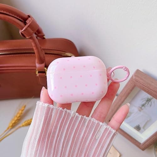 MINSCOSE for AirPods Pro 2nd/1st Generation Case,Cute Polka Dot Retro Aesthetic Design with Trendy Keychain Lock,Soft TPU Protective Shockproof Case with Cleaner Kit for Airpods Pro/Pro 2-Light Pink thumbnail 3