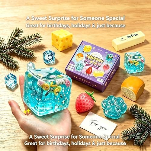 8 PCS Squishy Mystery Fun Box, Squishy Box Set Cute Butter, Dumpling, Strawberry, Realistic Shaped Squeezes Balls, Squeeze Slow Rising Stress Relief Soft Cute Anxiety Gifts Party Favor (#A) thumbnail 9