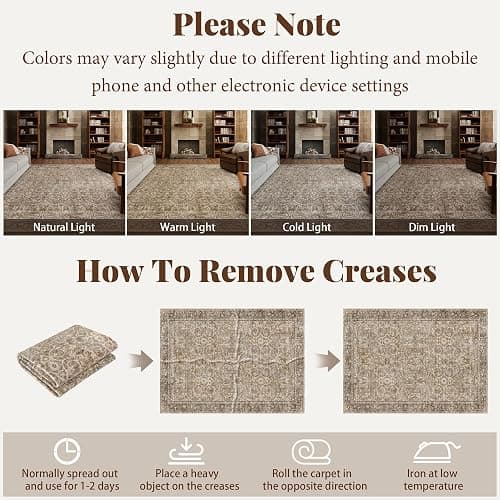 NoiFamo Washable Rugs for Living Room: 8x10 Area Rugs for Bedroom Ultra Soft Non-Slip Stain Resistant Vintage Boho Large Carpet for High-Traffic Dining Room - Farmhouse Decor thumbnail 6